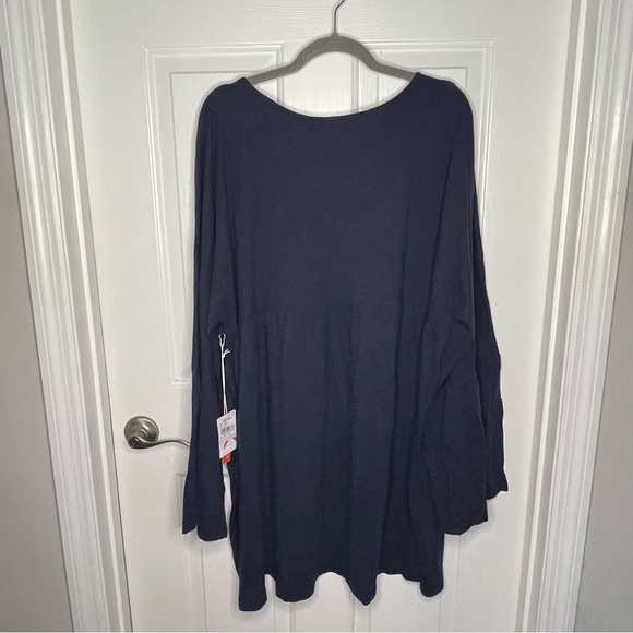 Known Supply Miller Cotton Dress Dark Blue Long Bell Sleeve Swing NWT - Picture 4 of 8